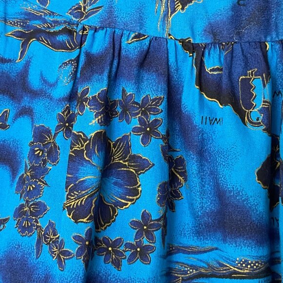 Vintage Made in Hawaii Handmade Shift Dress Blue and Gold Sz S/M Beach Vacation - Picture 4 of 10